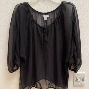 Cotton On Balloon Sleeve Cinched Sheer Black Blouse